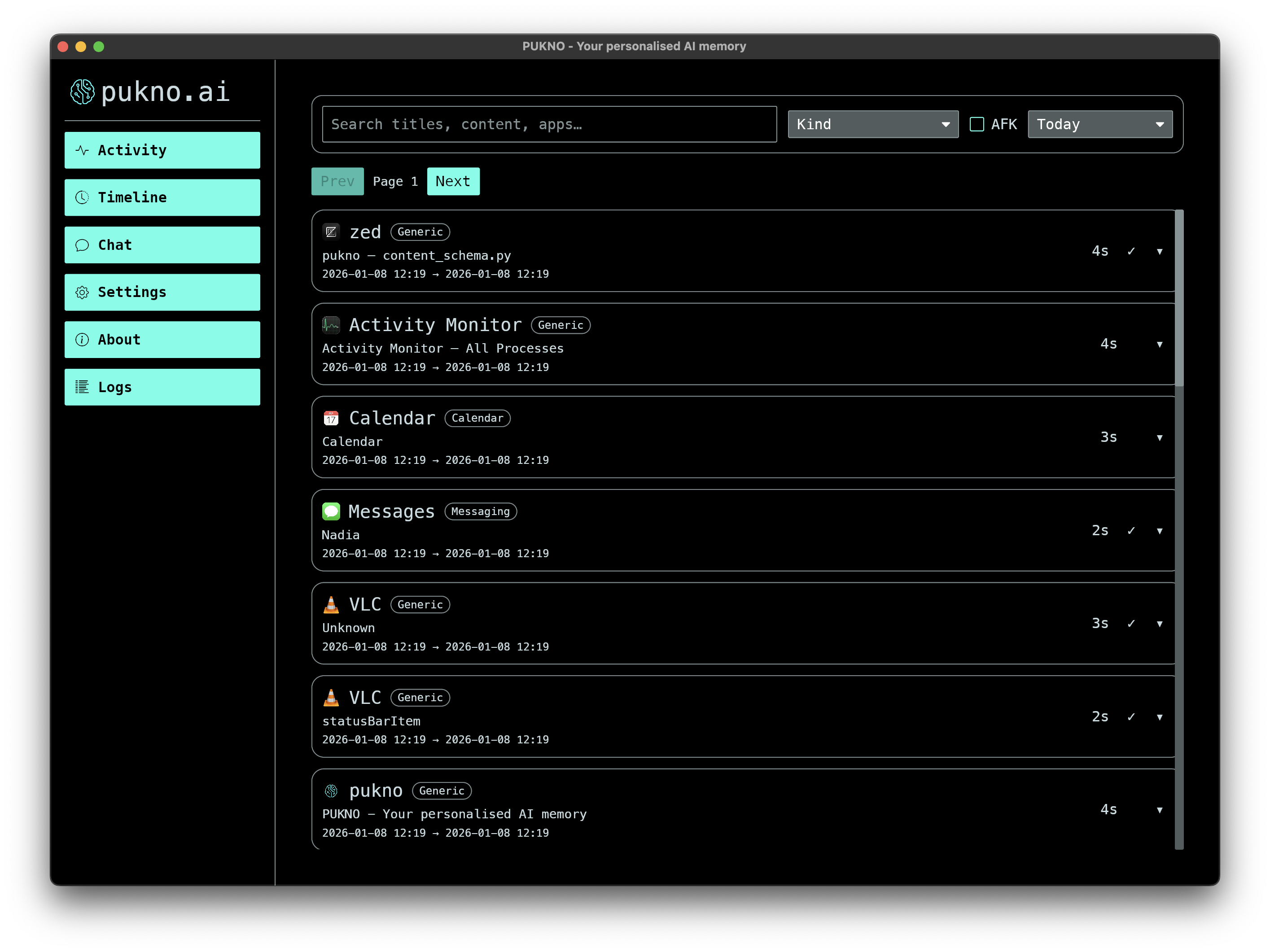 PUKNO Activity Timeline